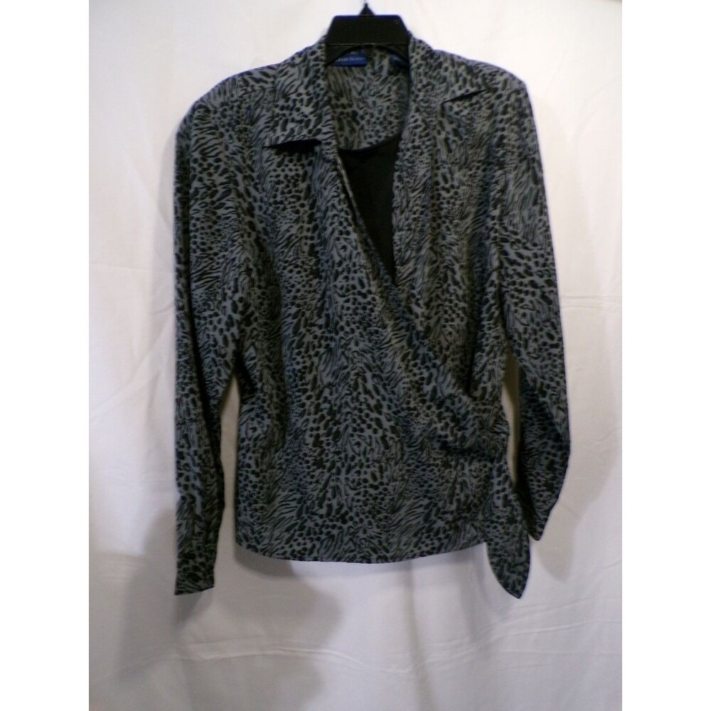 Karen Scott Women's L Animal Print Wrap Blouse Gray Black